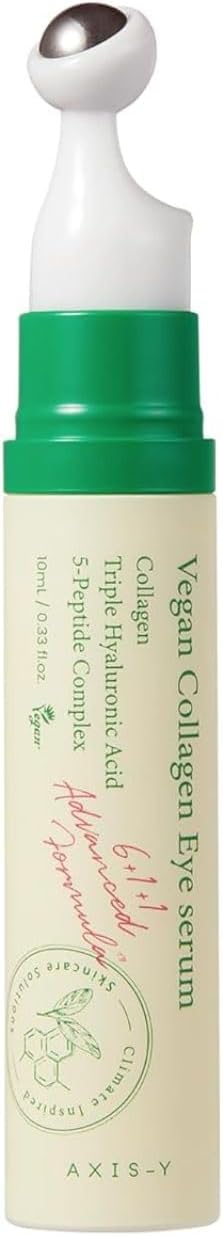 AXIS-Y Vegan Collagen Eye Serum in a 10ml tube, featuring a cooling applicator for targeted application. Highlighting AXIS-Y eye serum benefits.