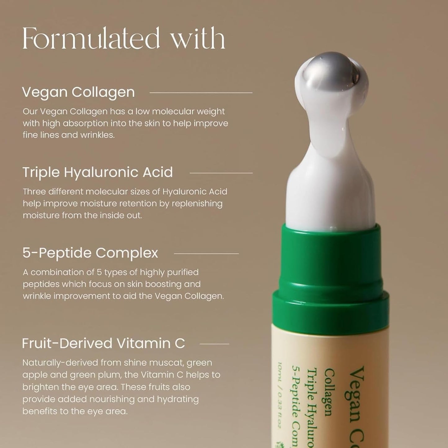 AXIS-Y Vegan Collagen Eye Serum with a cooling applicator, highlighting AXIS-Y eye serum benefits like hydration and wrinkle reduction