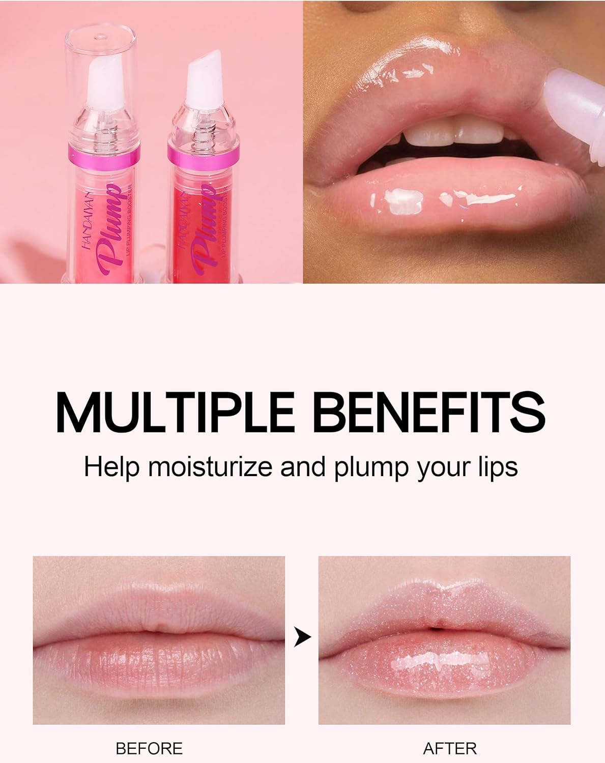 Plumping Lip Oil With Chili Extract - Clear Pink Instant Plumper Lip Gloss, Hydrating & Nourishing Tinted Lip Balm Liquid Lipstick for Lip Plumper Gloss Day & Night Moisturising Repair Lip Oil - Pinky Cosmetics