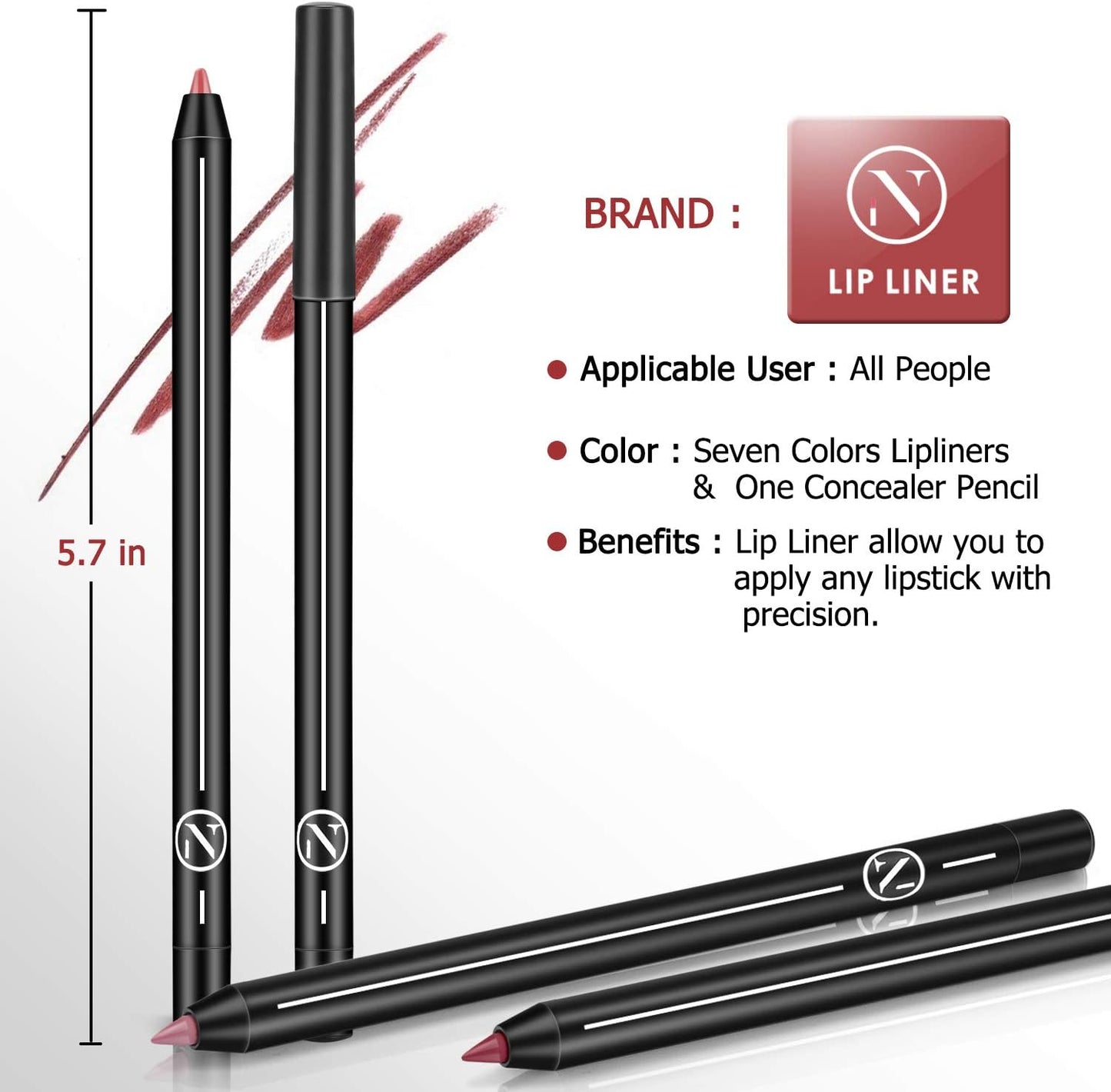 7 Colours Matte Lip Liner Set And 1PCS Concealer Pencil,Long Lasting Waterproof Make Up Lip Liners for Women with 1PCS Full Coverage Foundation Concealer for Eye Dark Circles Spot & Imperfections - Pinky Cosmetics