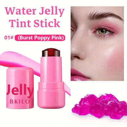 Pinky Cosmetics 4 piece jelly tint collection featuring a vibrant Bursts Poppy Pink tint stick and jelly texture for a luminous finish.