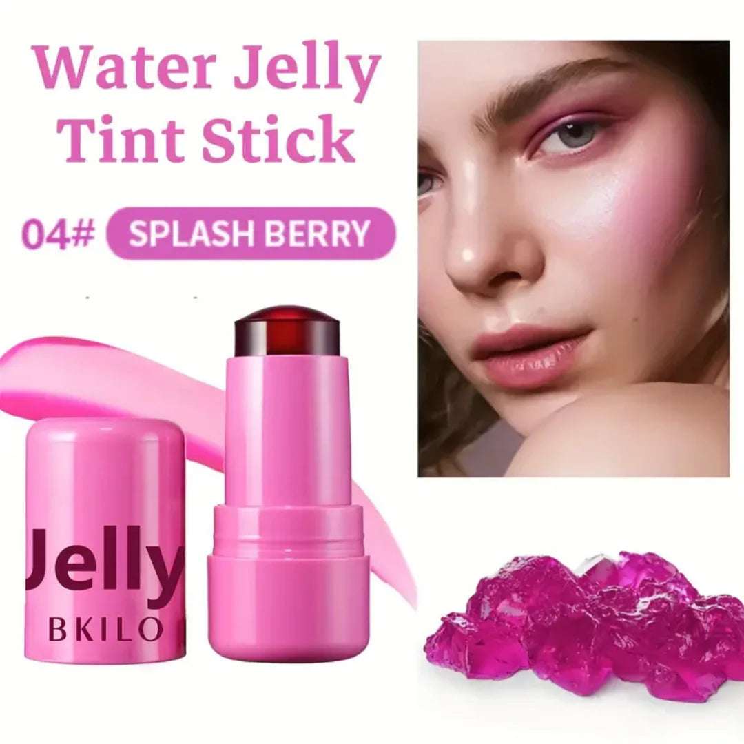 4 piece jelly tint collection featuring water jelly tint stick in Splash Berry with a glossy finish for a vibrant look.