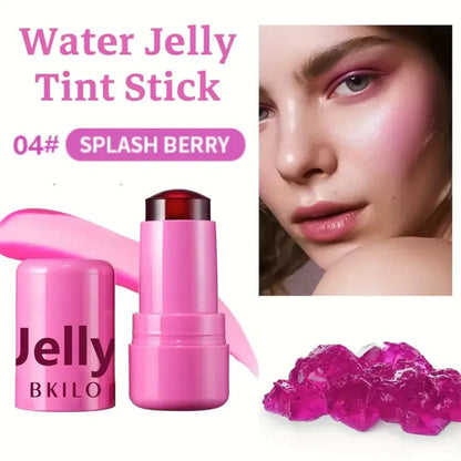 4 piece jelly tint collection featuring water jelly tint stick in Splash Berry with a glossy finish for a vibrant look.