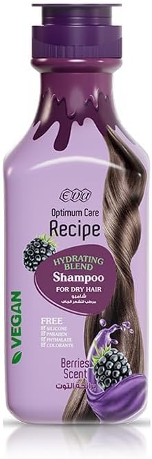 Eva Optimum Care shampoo berries scent in a 350 ml bottle, designed for hydrating dry hair with a fruity fragrance.