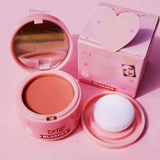 Pinky Cosmetics blusher pack featuring a pink compact with mirror, sponge, and shade 2 for a natural glow
