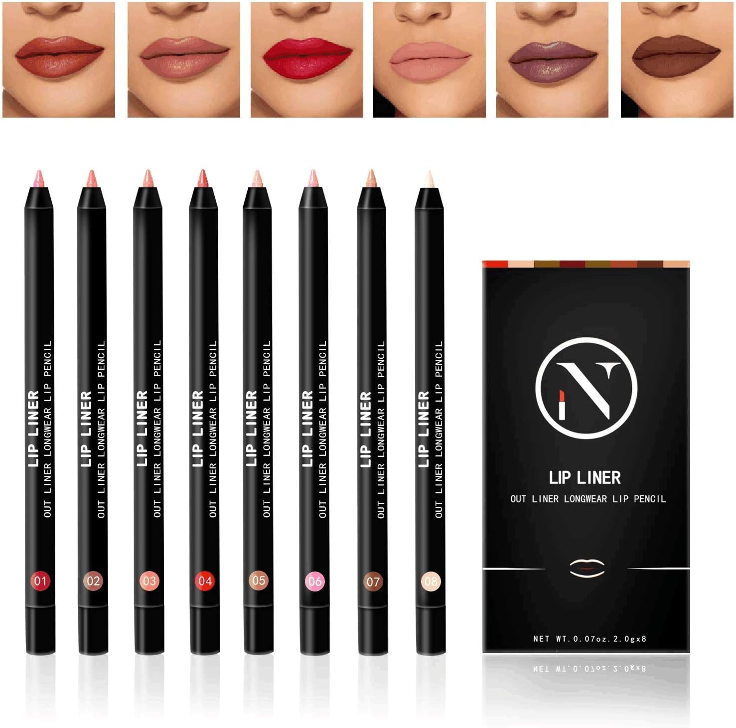 7 Colours Matte Lip Liner Set And 1PCS Concealer Pencil,Long Lasting Waterproof Make Up Lip Liners for Women with 1PCS Full Coverage Foundation Concealer for Eye Dark Circles Spot & Imperfections - Pinky Cosmetics
