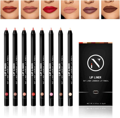 7 Colours Matte Lip Liner Set And 1PCS Concealer Pencil,Long Lasting Waterproof Make Up Lip Liners for Women with 1PCS Full Coverage Foundation Concealer for Eye Dark Circles Spot & Imperfections - Pinky Cosmetics