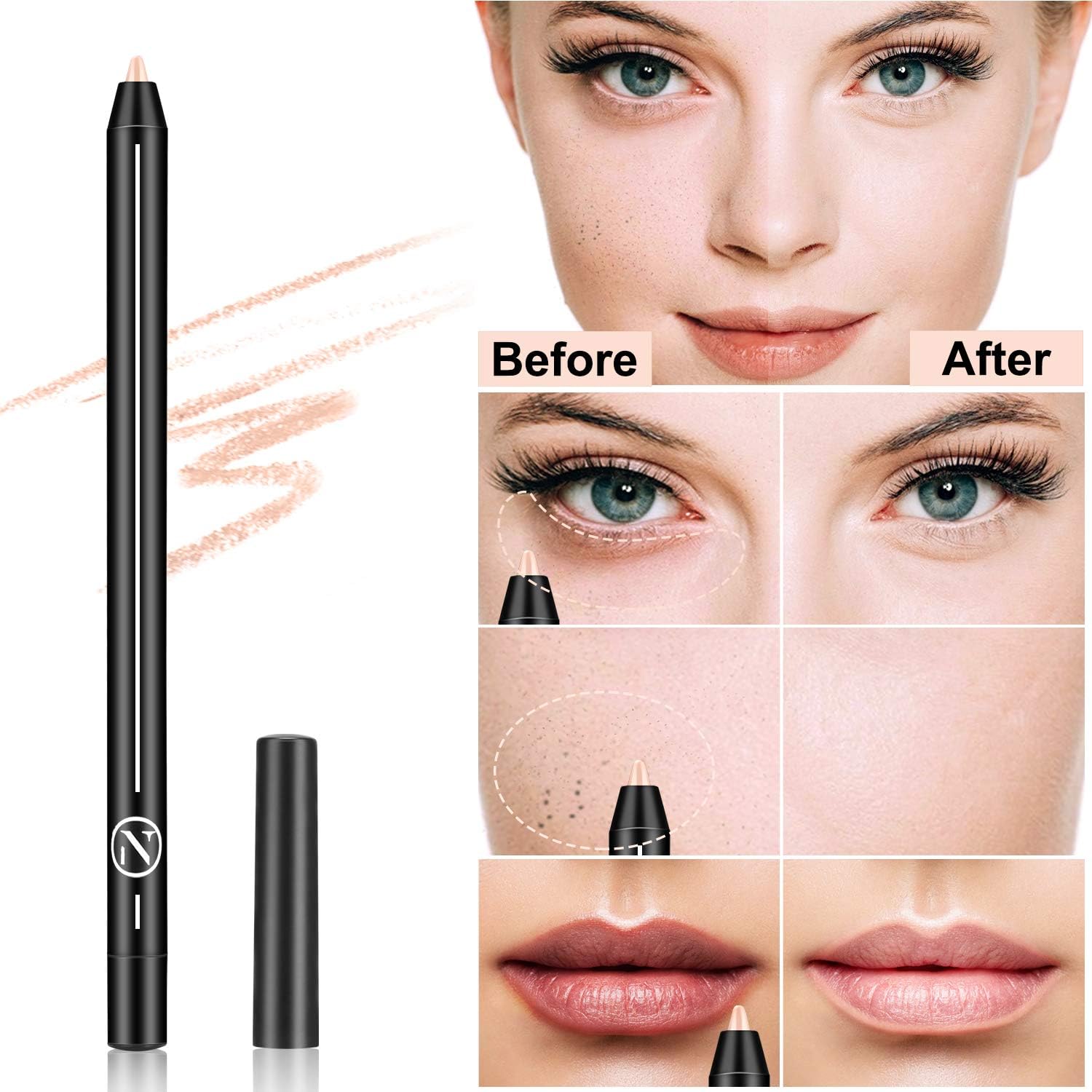 7 Colours Matte Lip Liner Set And 1PCS Concealer Pencil,Long Lasting Waterproof Make Up Lip Liners for Women with 1PCS Full Coverage Foundation Concealer for Eye Dark Circles Spot & Imperfections - Pinky Cosmetics