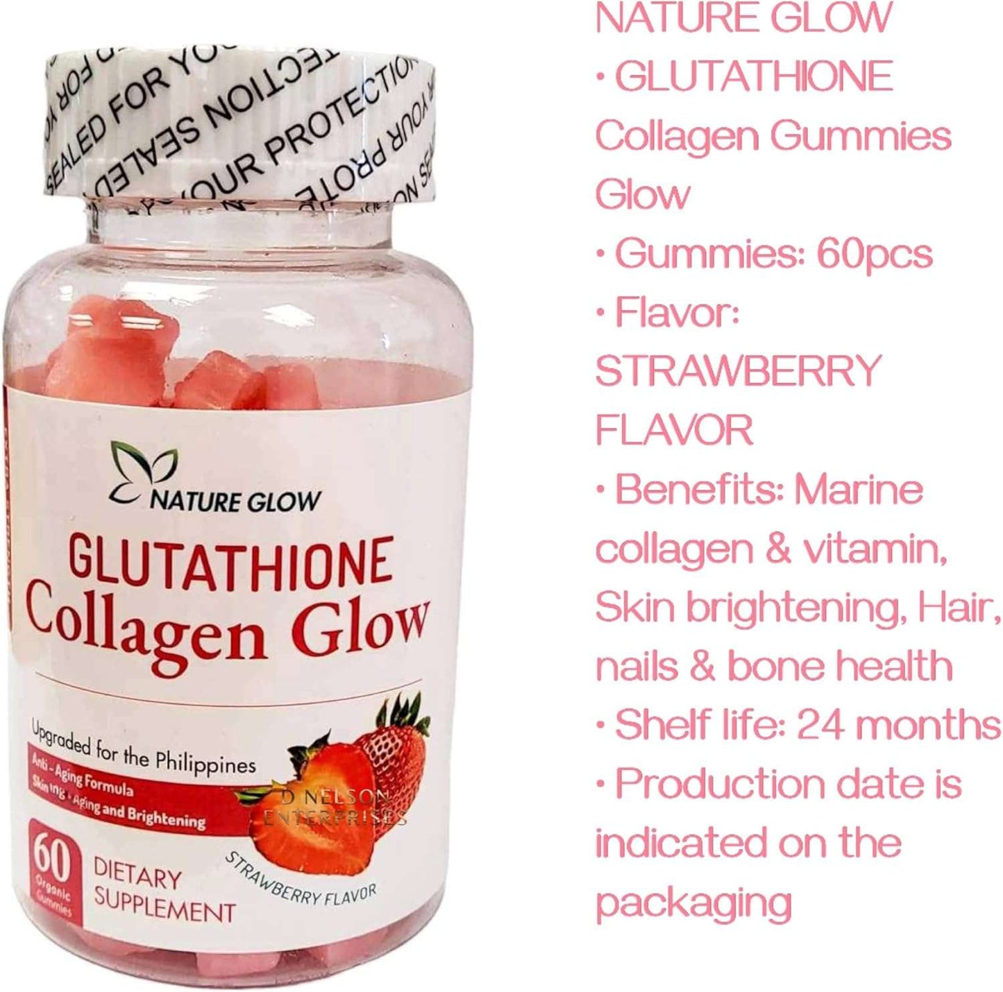 Nature Glow Glutathione Collagen Glow Strawberry Flavor, 60 Organic Chewable Gummies