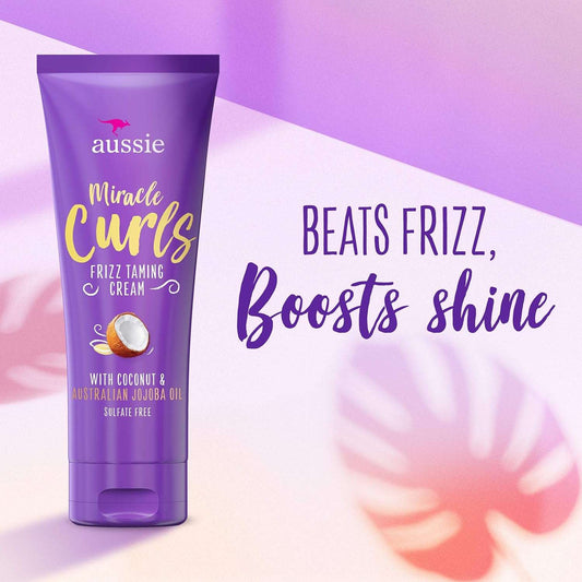 Aussie Miracle Curls Frizz Taming Cream with Coconut & Australian Jojoba Oil, 193g - Sulfate Free + Control Frizz +Smooth + Define
