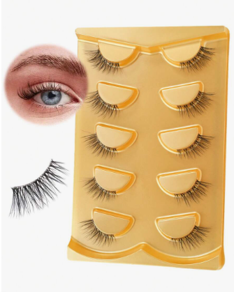 5 Pairs Wispy Cat Eye Natural Short False Eyelashes With Transparent Band, Faux Mink Lashes