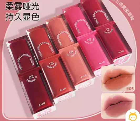 Range of 4U2 You're Mine Powder Lipstick in vibrant shades displayed in sleek packaging, perfect for any occasion.