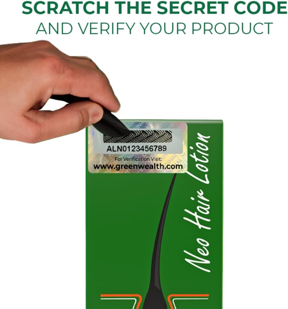 Neo Hair Lotion 120ml packaging showing secret code verification for authenticity