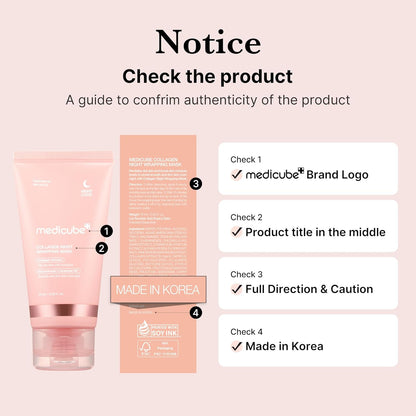 Medicube collagen peel off mask with instructions for authenticity check on packaging