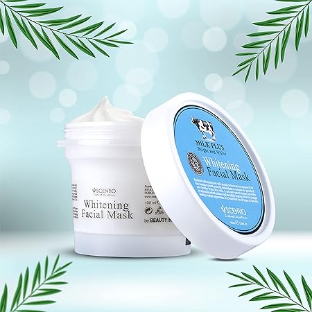 Scentio Milk Plus facial mask in a 100 ML container for skin whitening and brightening effects